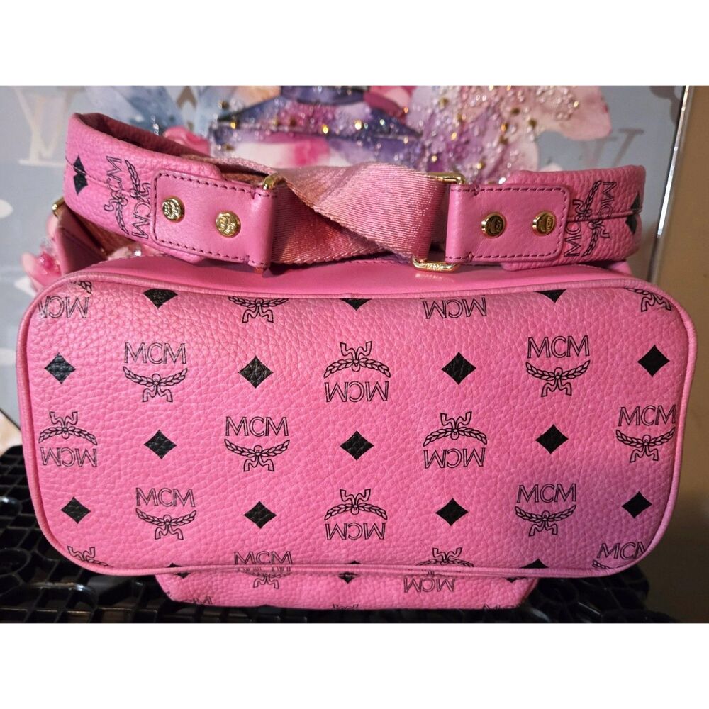 MCM Small Stark Pink Visetos Backpack MMK3SVE20PK001 - Picture 5 of 11